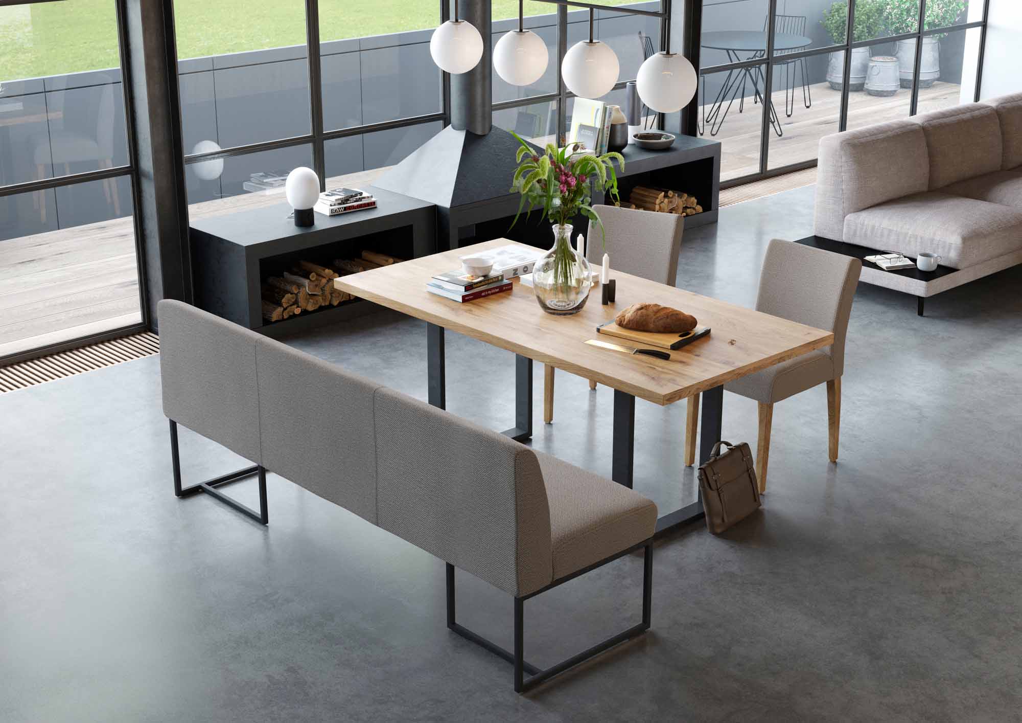 Esstisch mit Bank aus Eiche natur Holzwoi