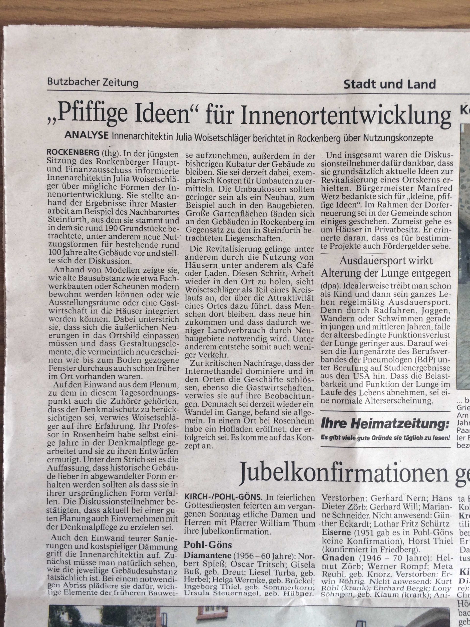 „Pfiffige Ideen“ für Innenortentwicklung
